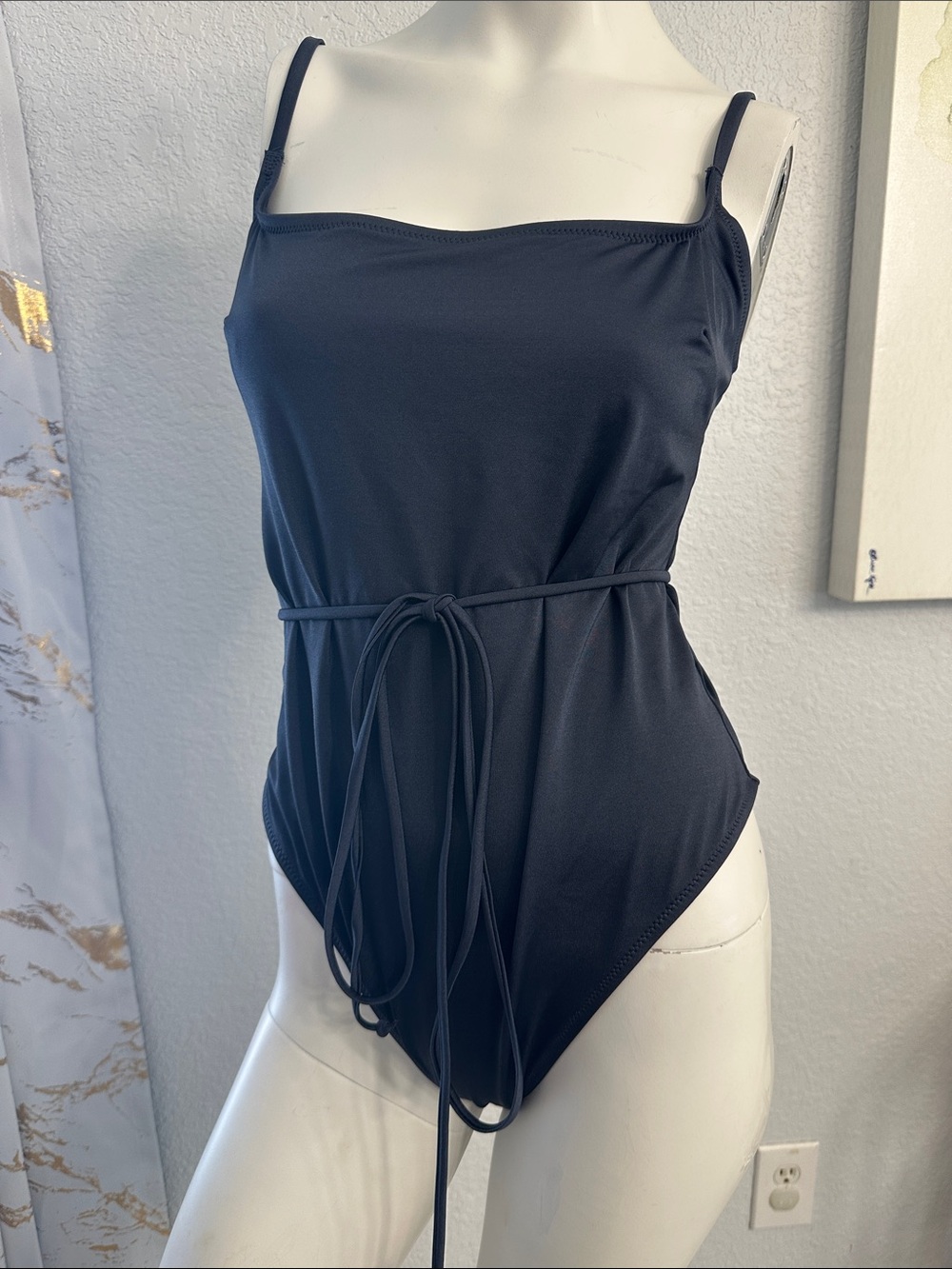 H&M Navy One-Piece Swimsuit with Waist Tie
